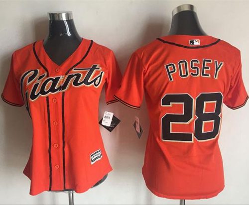 Giants #28 Buster Posey Orange Women's Alternate Stitched MLB Jersey - Click Image to Close